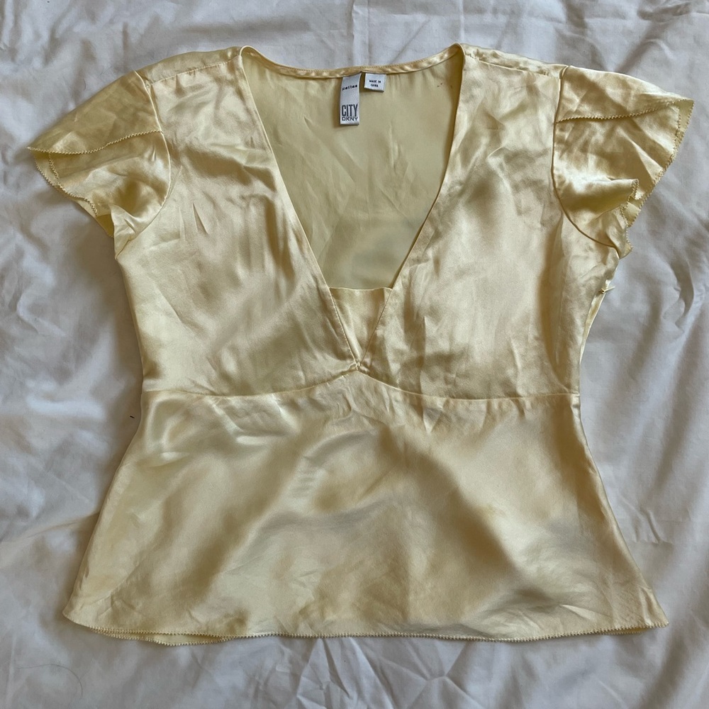 Pale pastel yellow silk top